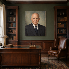 Dwight D. Eisenhower oil portrait in a traditional study
