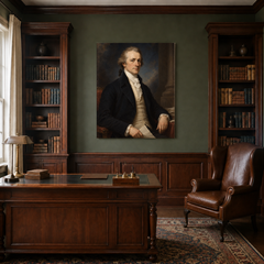Alexander Hamilton oil portrait in a traditional study