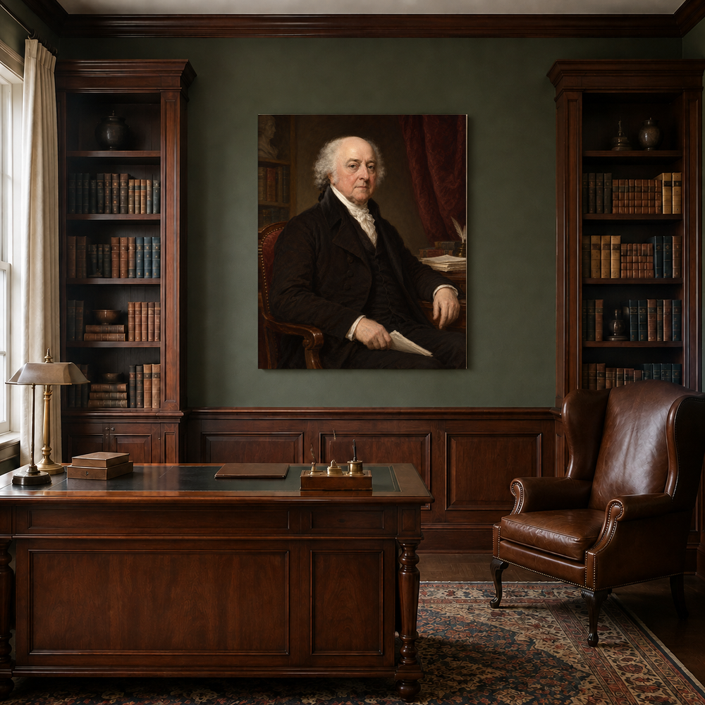 John Adams oil portrait in a traditional study