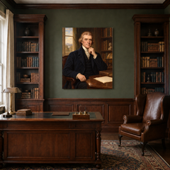 Thomas Jefferson oil portrait in a traditional study