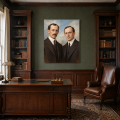 Wilbur and Orville Wright oil portrait in a traditional study