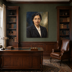 Rosa Parks oil portrait in a traditional study