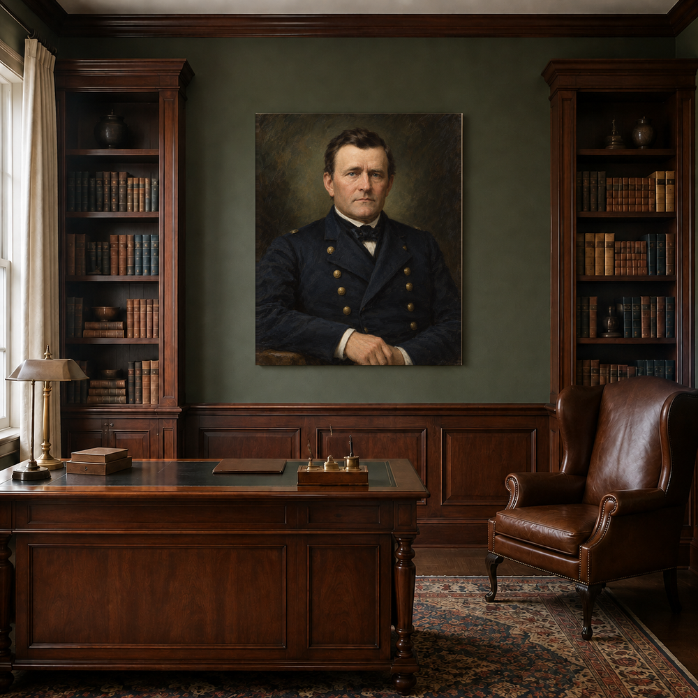 Ulysses S. Grant oil portrait in a traditional study
