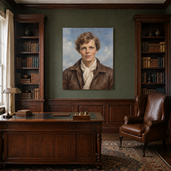 Amelia Earhart oil portrait in a traditional study
