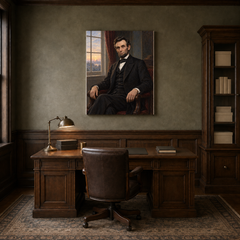 Abraham Lincoln oil portrait in a veteran history study