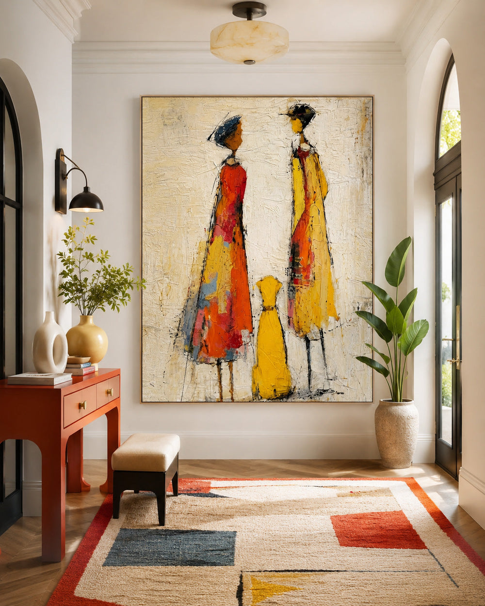 Abstract Couple Painting On Textured Linen Canvas For Modern Home Decor