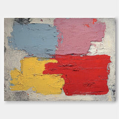 Handmade Textured Canvas Art With Geometric Shapes And Primary Colors For Home Office Decoration