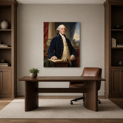 George Washington oil portrait in a refined home office