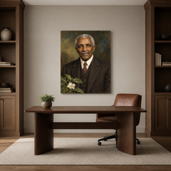 George Washington Carver oil portrait in a refined home office