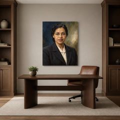 Rosa Parks oil portrait in a refined home office