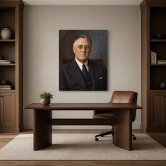 Franklin D. Roosevelt oil portrait in a refined home office