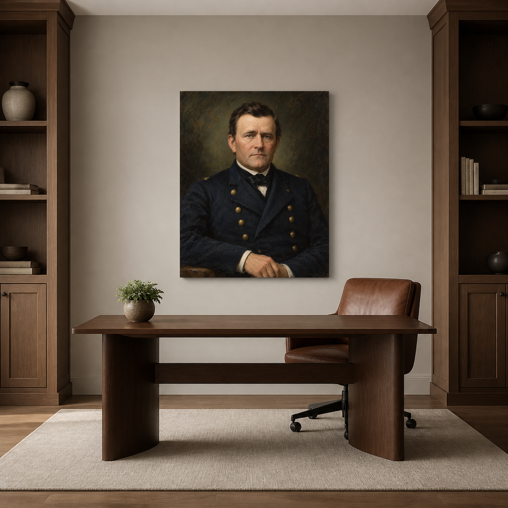 Ulysses S. Grant oil portrait in a refined home office