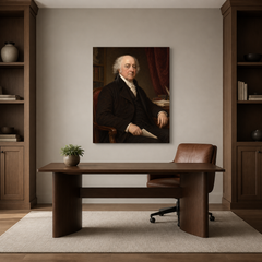 John Adams oil portrait in a refined home office