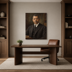 Booker T. Washington oil portrait in a refined home office