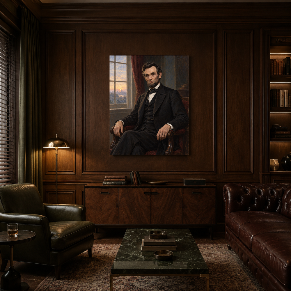 Abraham Lincoln oil portrait in a refined private club