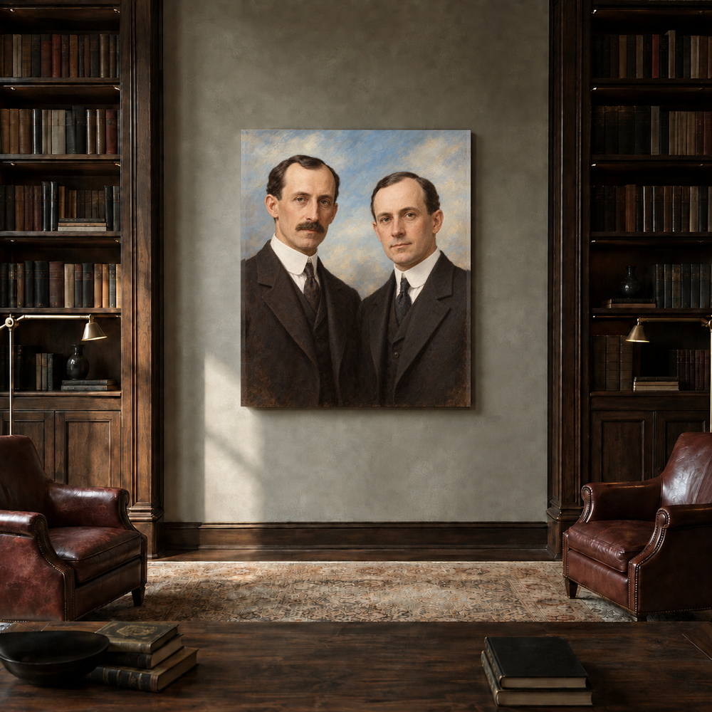 Wilbur and Orville Wright oil portrait in a private library