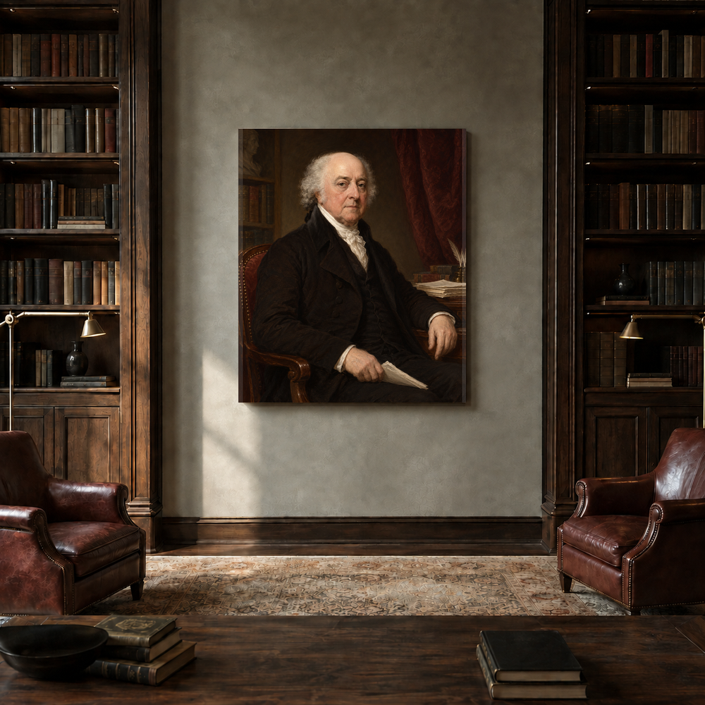 John Adams oil portrait in a private library