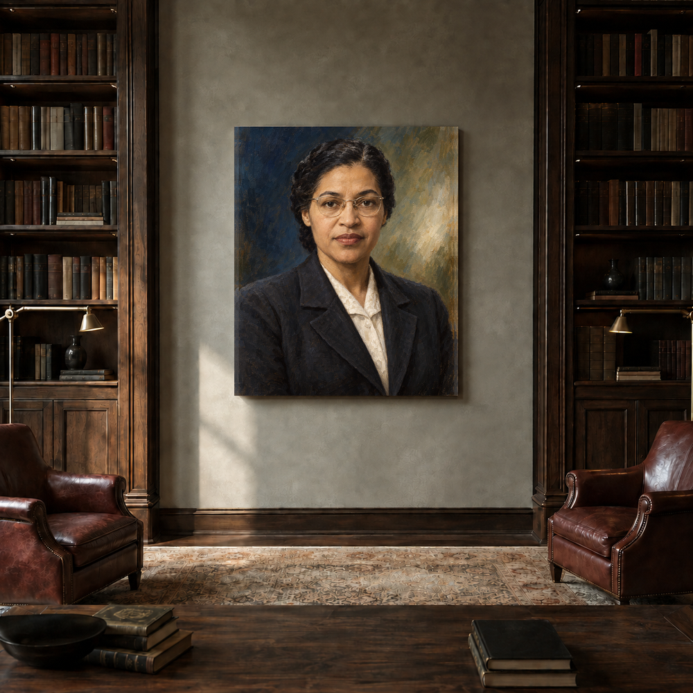 Rosa Parks oil portrait in a private library