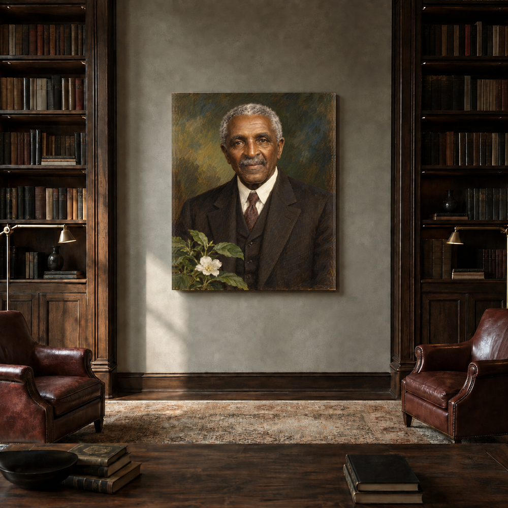 George Washington Carver oil portrait in a private library
