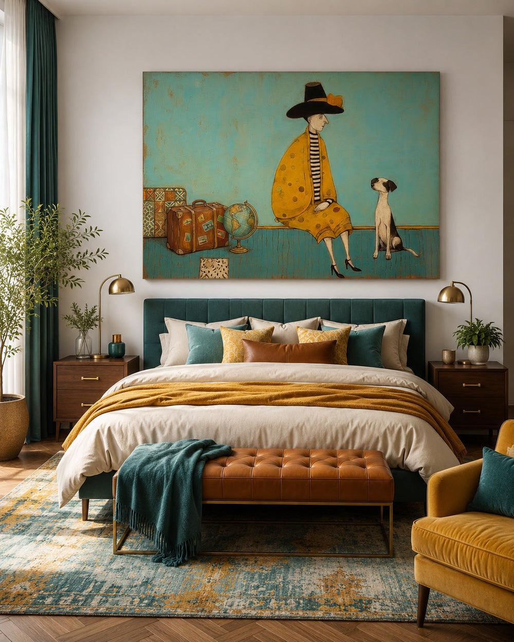 Stylish Woman And Dog Painting Unique Gift For Animal Lovers