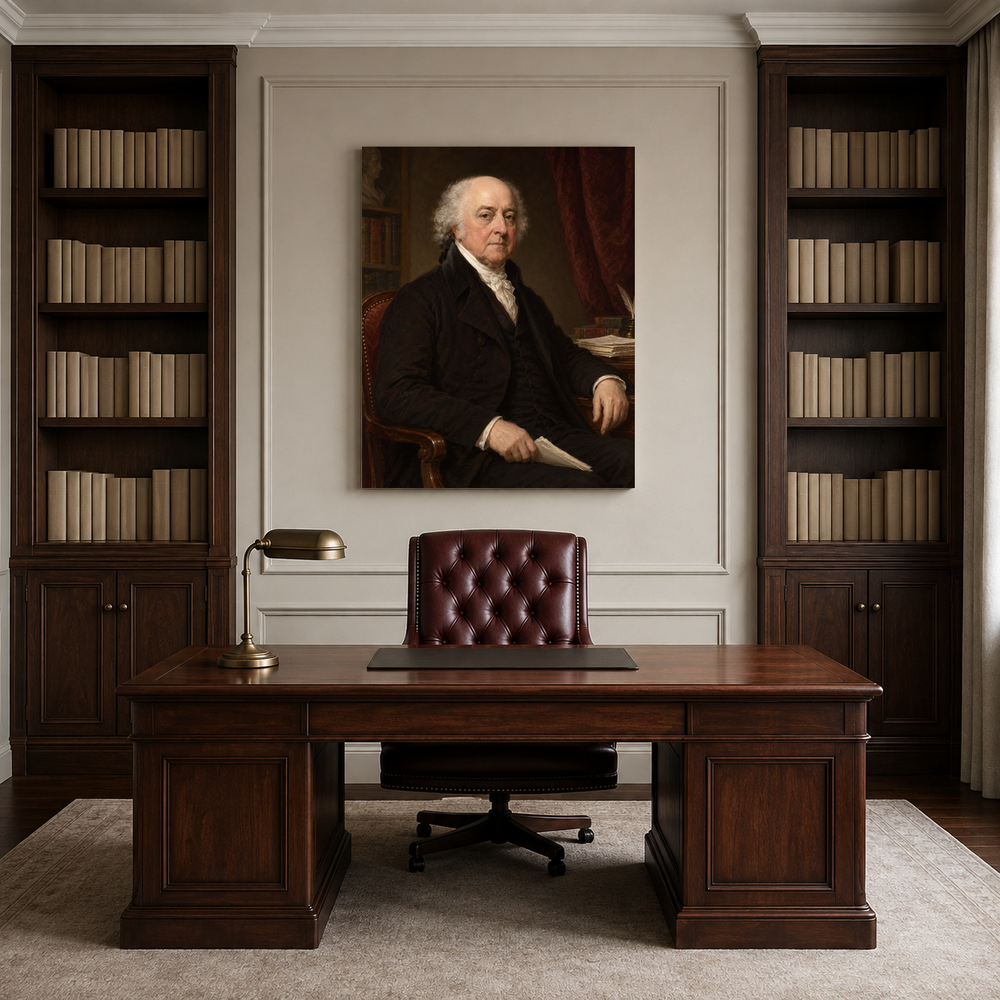 John Adams oil portrait in a professional office