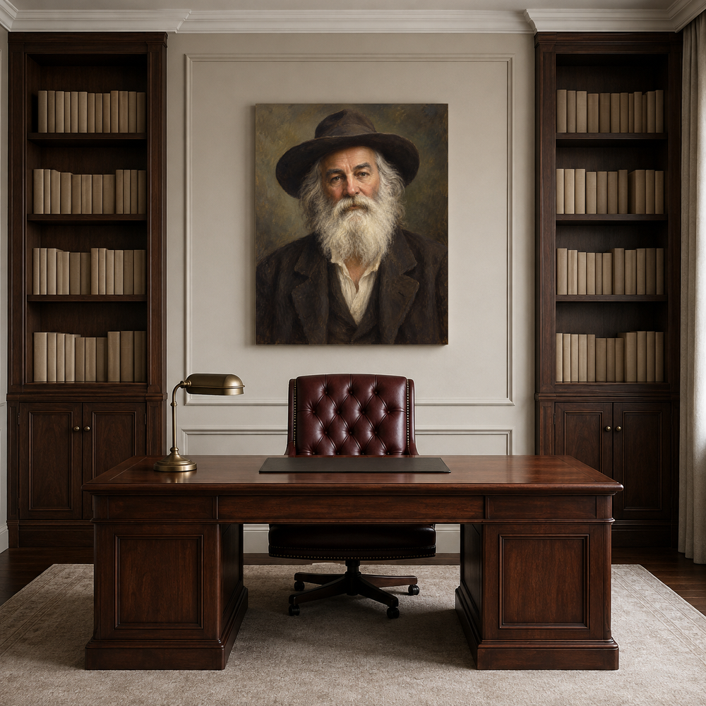Walt Whitman oil portrait in a professional office