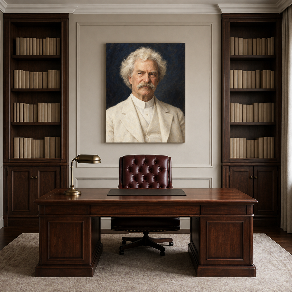 Mark Twain oil portrait in a professional office