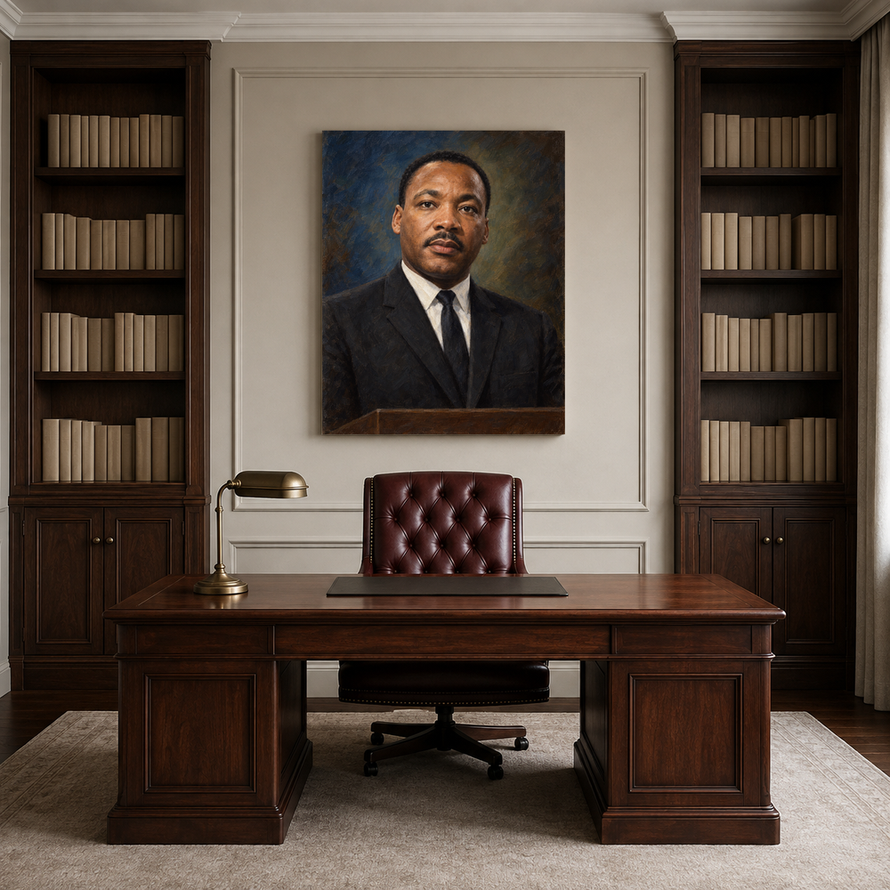 Martin Luther King Jr. oil portrait in a professional office
