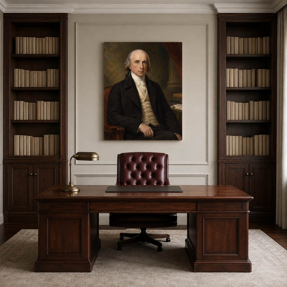 James Madison oil portrait in a professional office