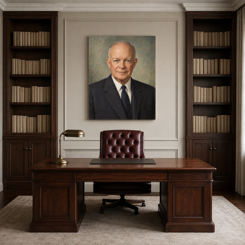 Dwight D. Eisenhower oil portrait in a professional office