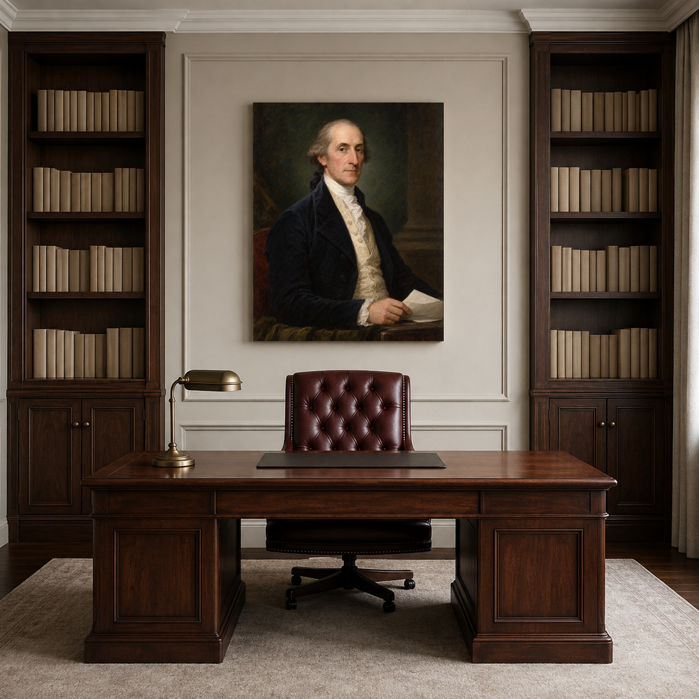 John Jay oil portrait in a professional office