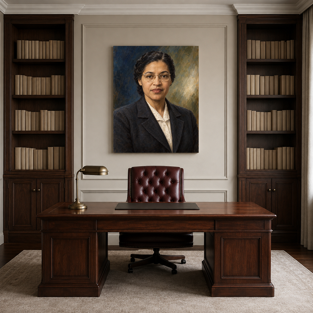 Rosa Parks oil portrait in a professional office