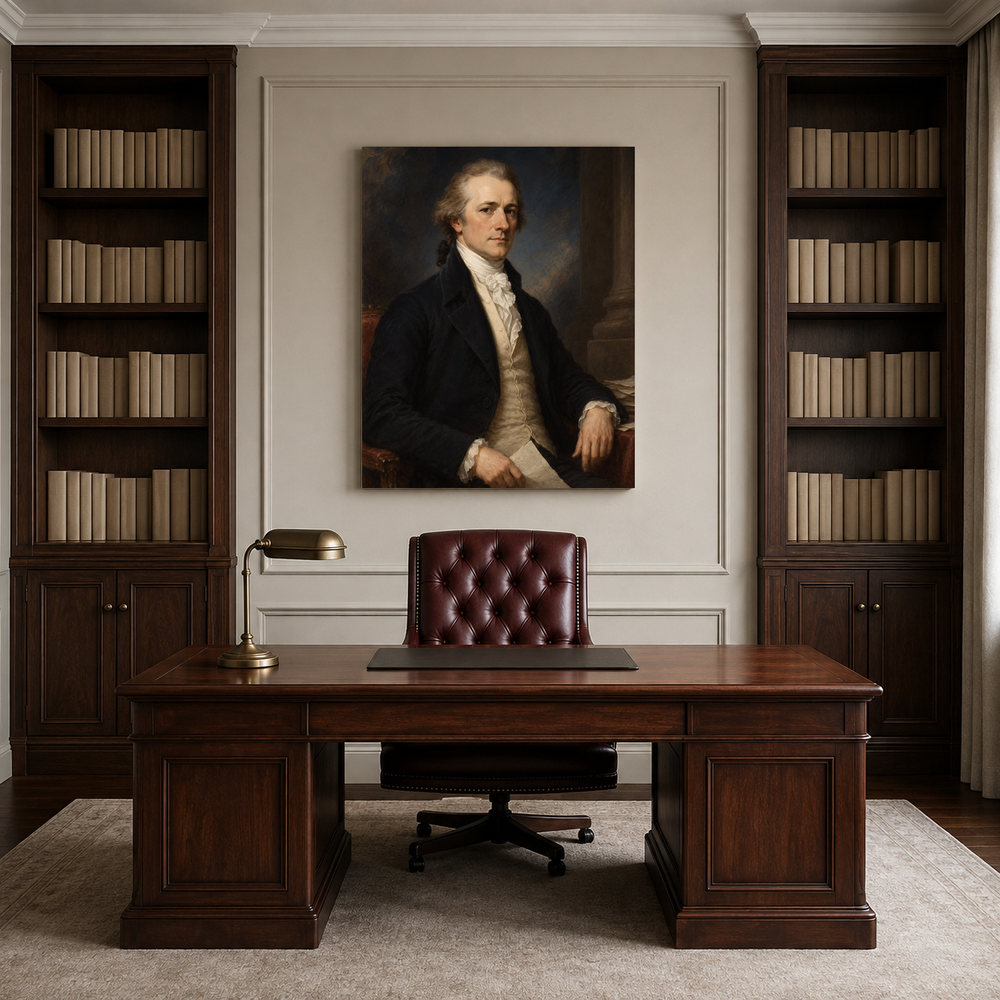 Alexander Hamilton oil portrait in a professional office