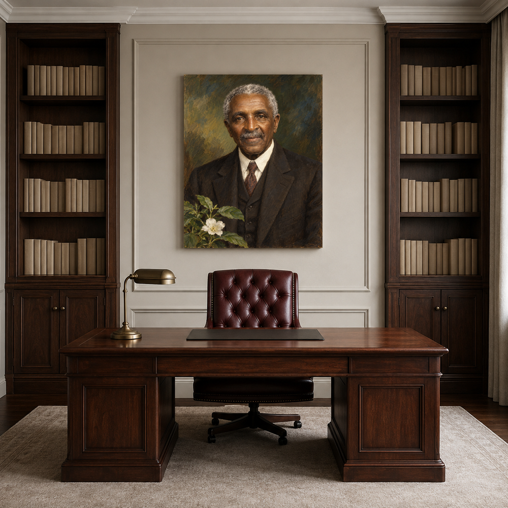 George Washington Carver oil portrait in a professional office