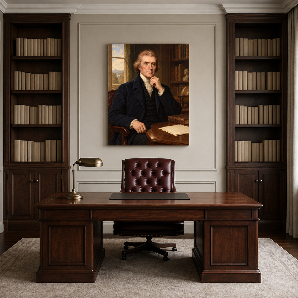 Thomas Jefferson oil portrait in a professional office