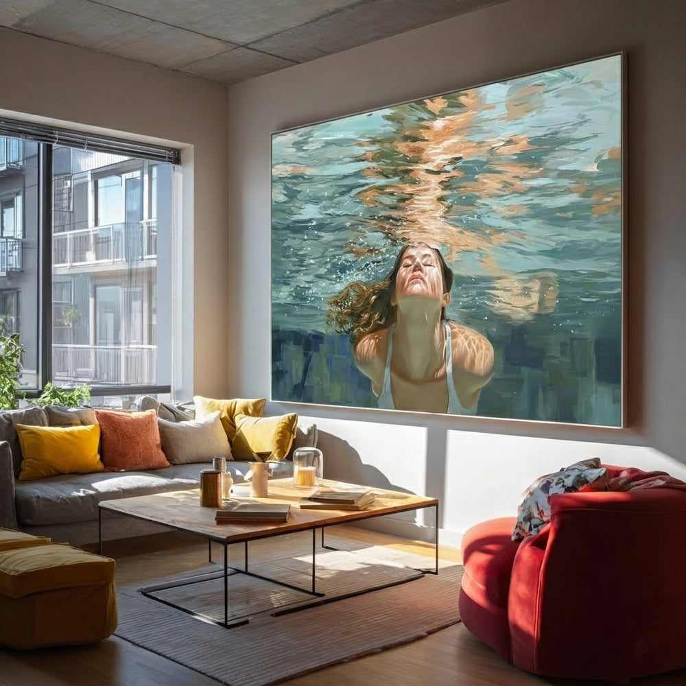 Emotional Submerged Portrait Oil Painting Unique Gift For Water Lovers