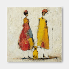 Abstract People Painting With Dog Warm Tones Textured Canvas Wall Art For Living Room Decor