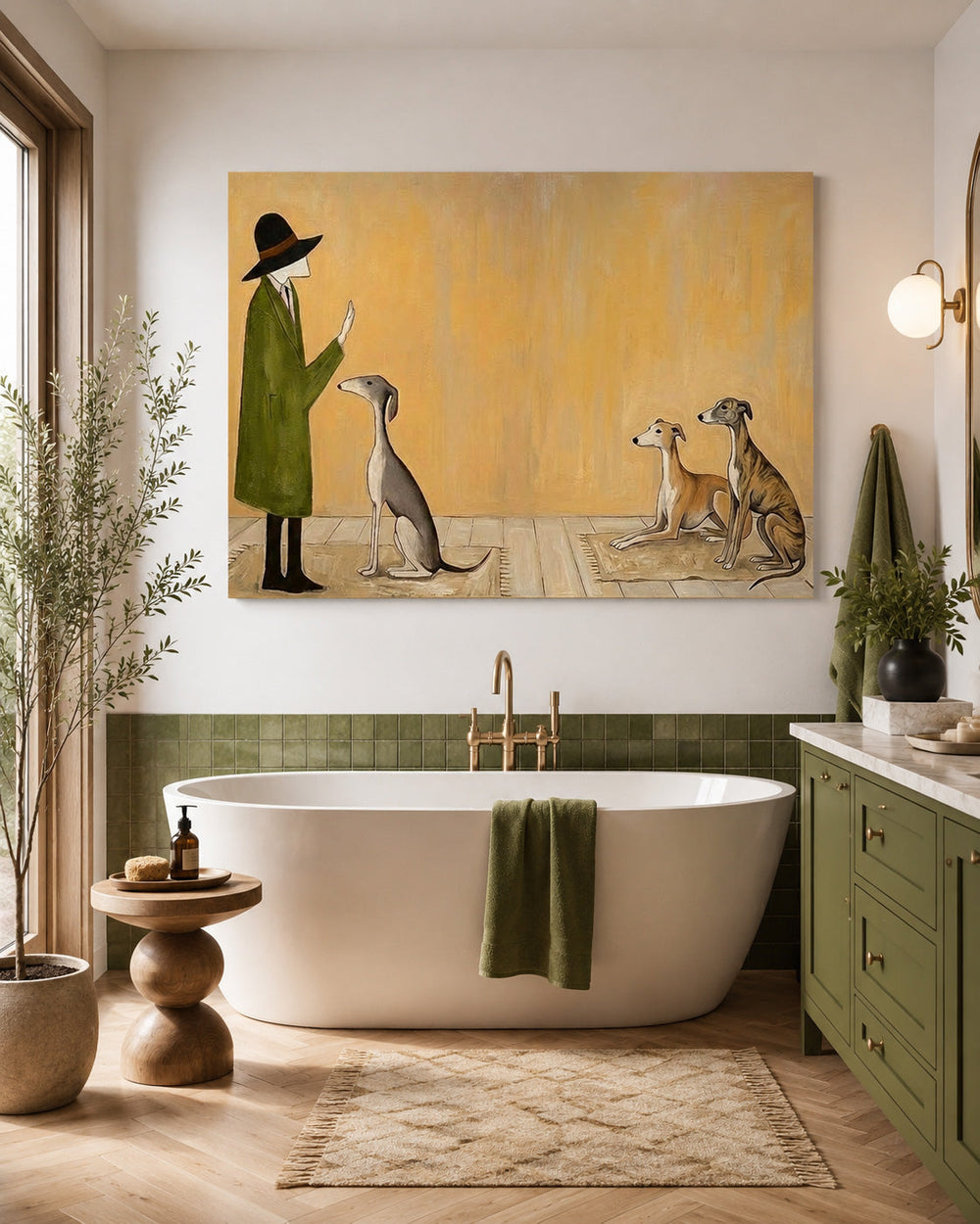 Whimsical Greyhound Art Print Featuring Gentleman And Dogs