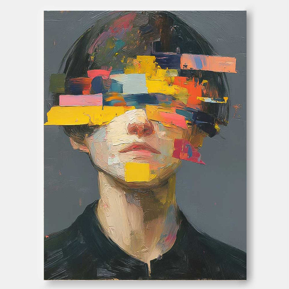 Large Faceless Portrait Painting Abstract Original Boy Painting Man Face Artwork Colorful Facial 3D Painting