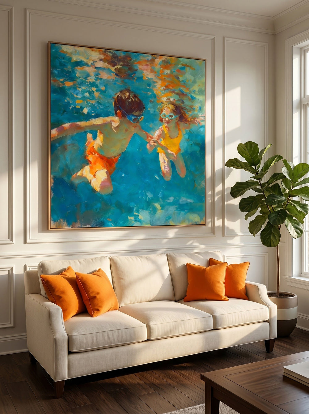 Vibrant Underwater Kids Swimming Art For Family Home Decor