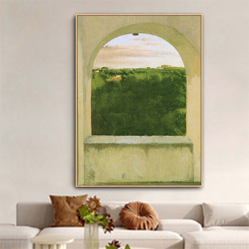 Green Landscape Window View Canvas Art Modern Abstract oil painting Wall Art Living Room