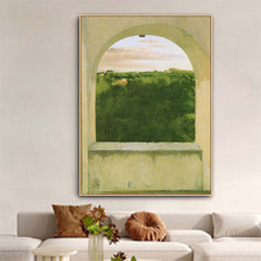 Green Landscape Window View Canvas Art Modern Abstract oil painting Wall Art Living Room