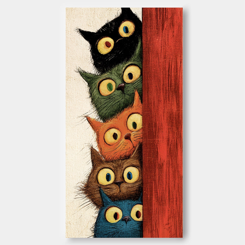 Vibrant Multi Colored Cat Artwork Illustrative Style For Modern Living Rooms