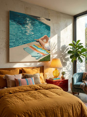 Original Poolside Oil Painting For Modern Living Room Summer Vibes