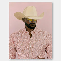 Modern Cowboy Portrait Painting Pink Textured Wall Art For Living Room Decor