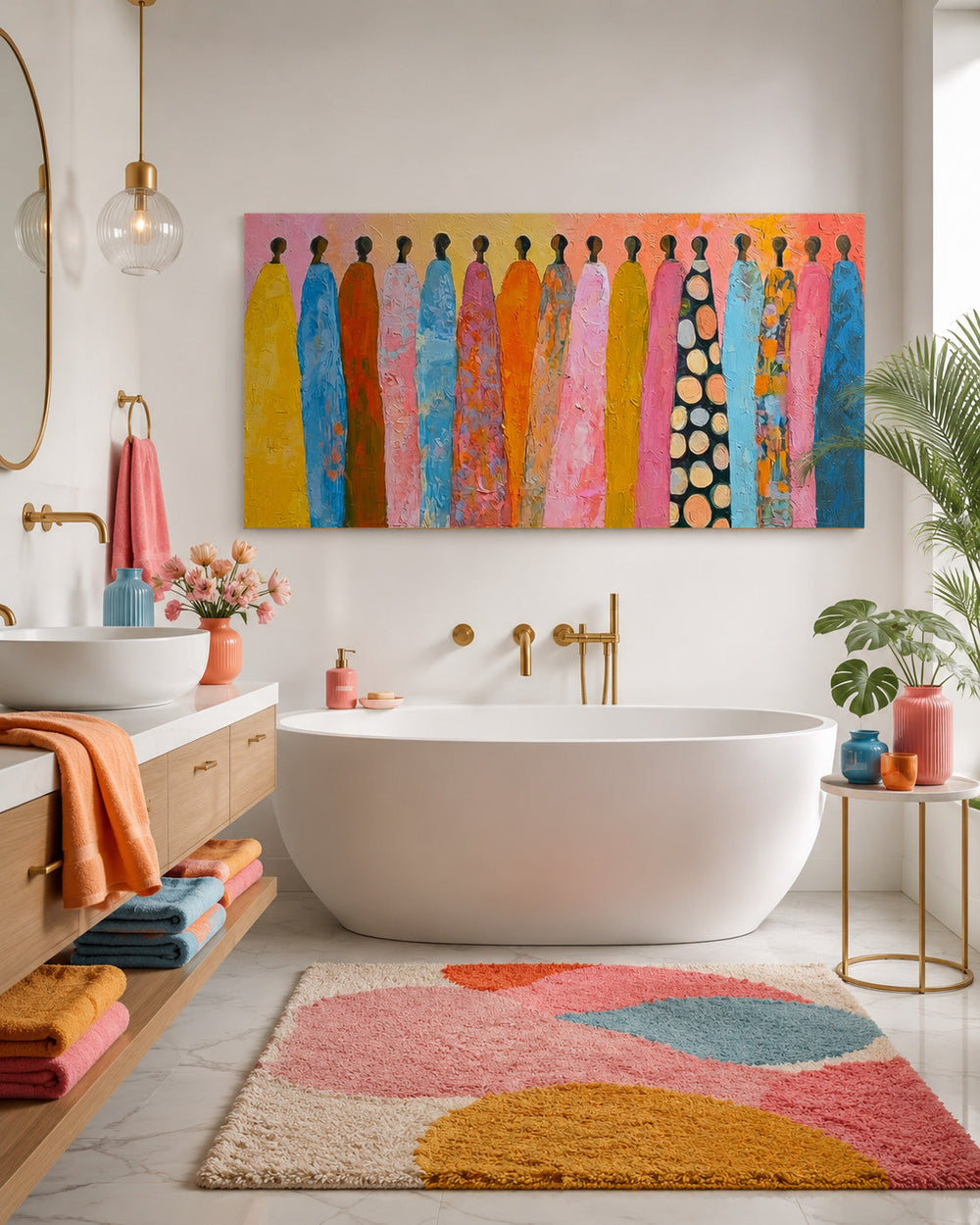 Handmade Textured Canvas Art With Bright Colors And Human Figures