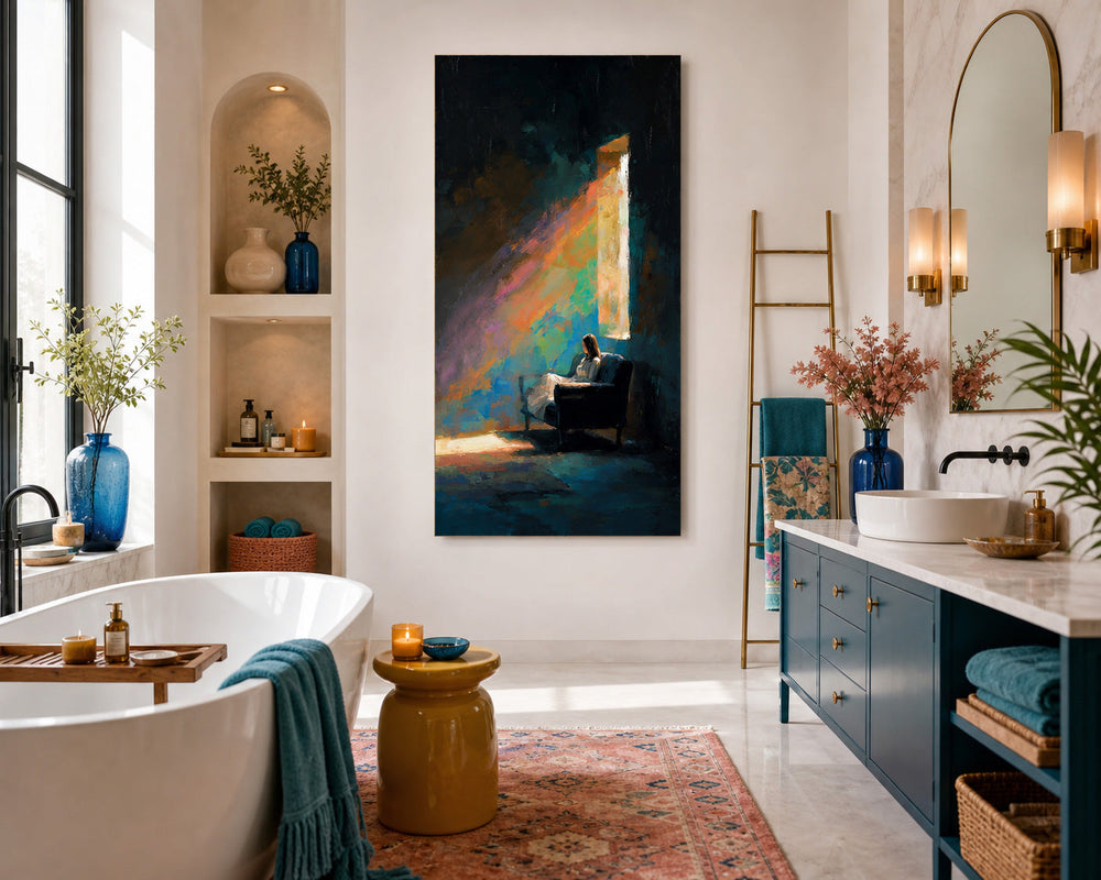 Large Vertical Canvas Art Featuring Expressive Figure In Colorful Abstract Style