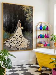 Surreal Bride Painting With Fish In Rain For Modern Home Decor