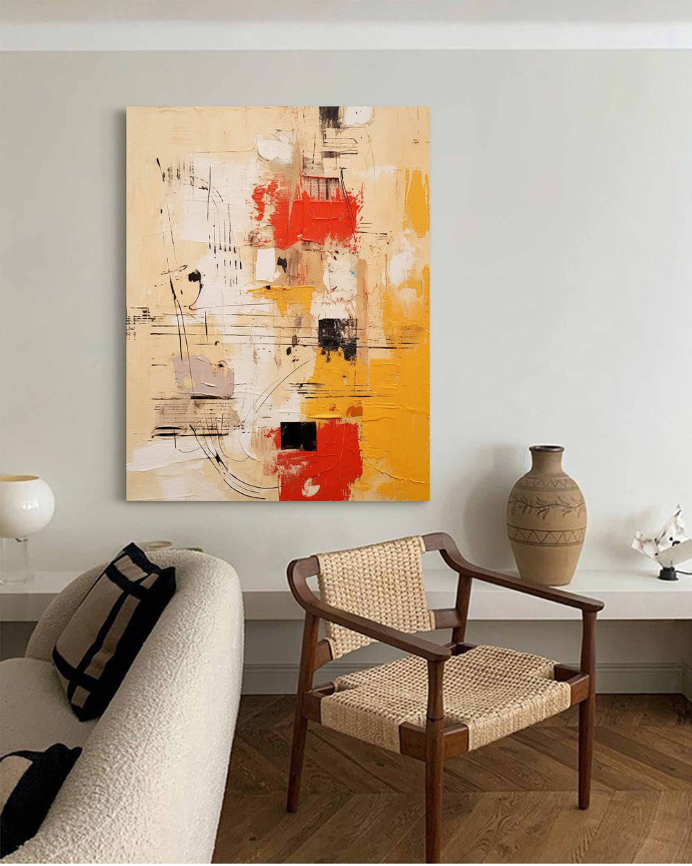 Vibrant Yellow Acrylic Painting Large Modern Abstract Musical Notes Wall Art Original Oil Painting on Canvas for Home Decor Gift
