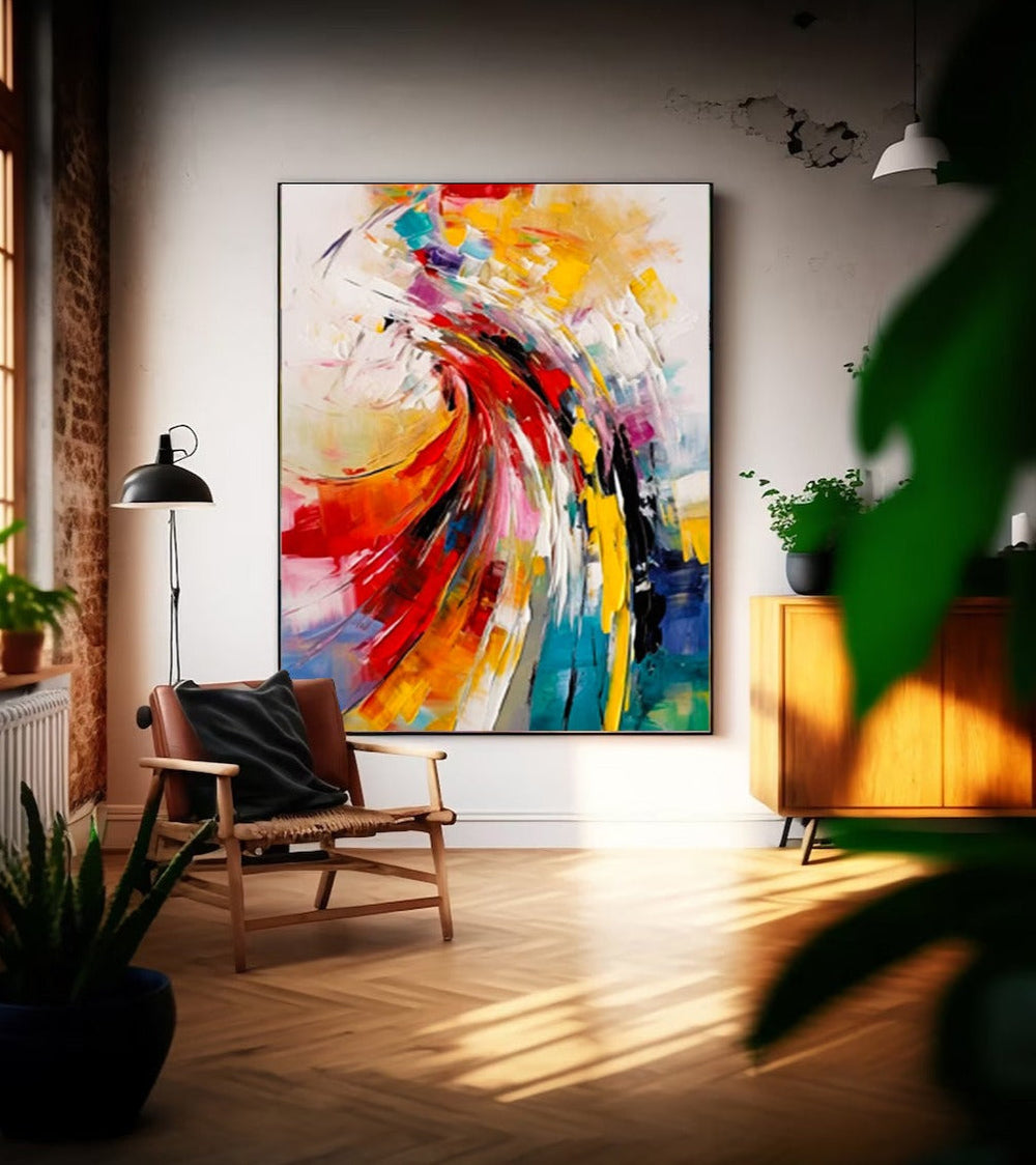 Large Texture Colorful Wall Art Framed Bright Modern Abstract Canvas Painting Painting For Living Room